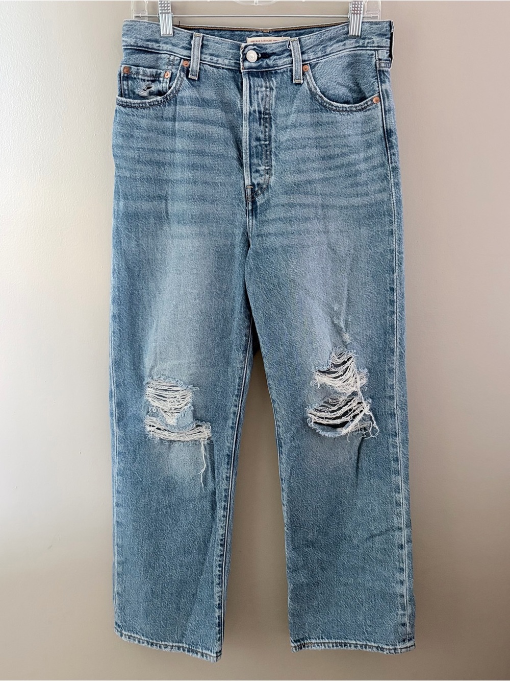 Levi's Premium Ribcage Straight Ankle Distressed Light Wash Jeans Size 28